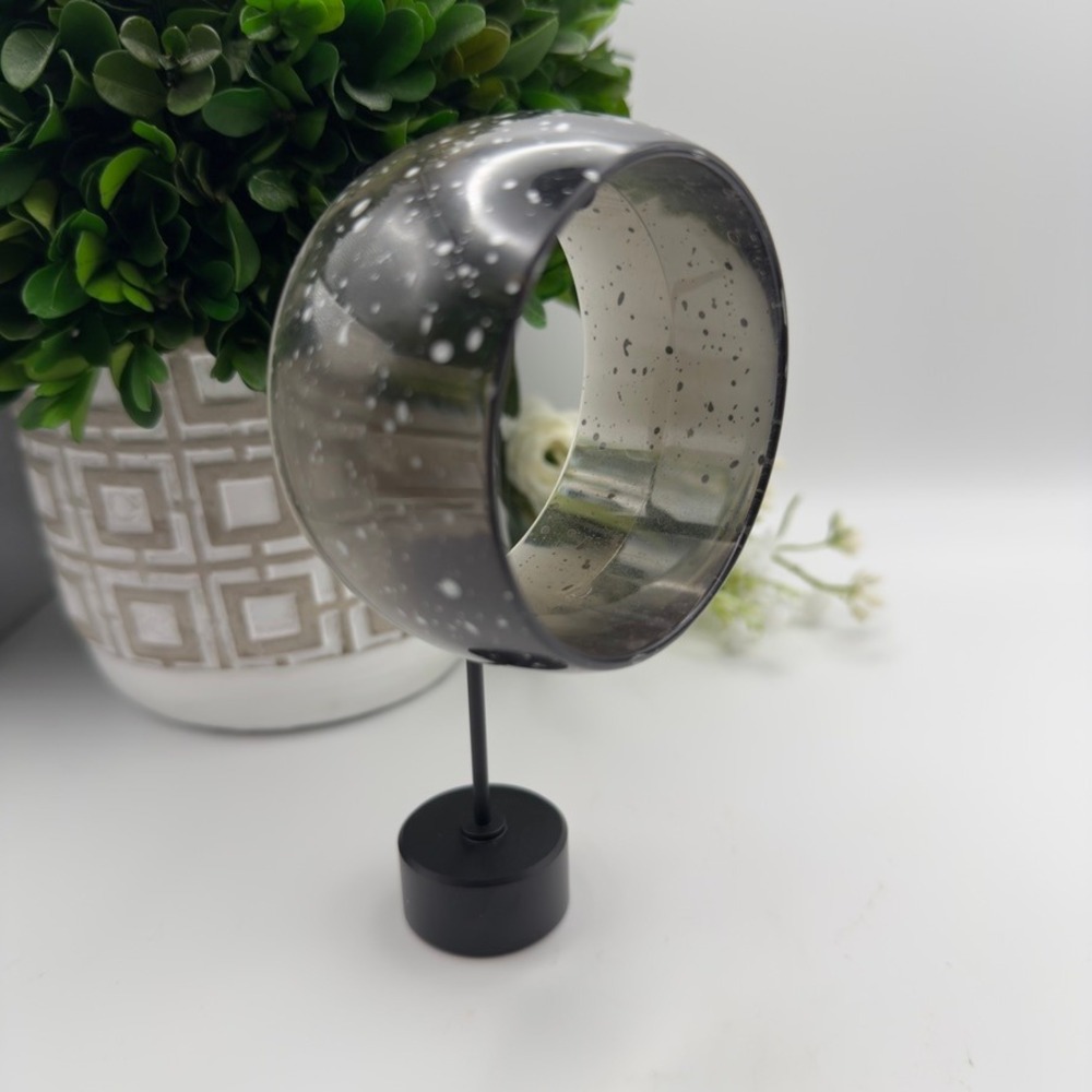 Vintage Smoky Gray Bangle Bracelet Wide Chunky Mod Confetti Retro Statement